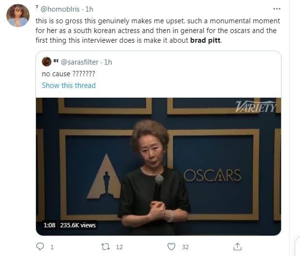 Bị hỏi vô duyên về 'mùi của Brad Pitt' trên thảm đỏ Oscar, nữ diễn viên gạo cội Hàn Quốc có màn đáp lại cực 'gắt' khiến cư dân mạng hả hê 2