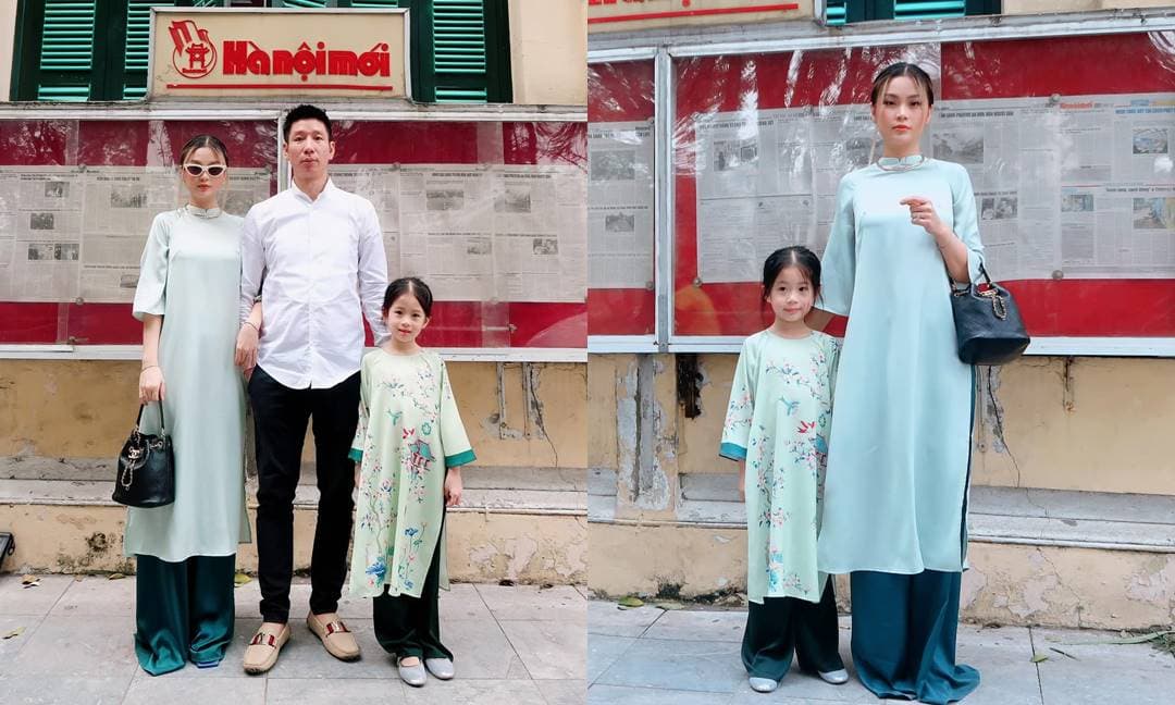 Hậu dương tính Covid-19, Á hậu Diễm Trang diện áo dài cùng con gái và ông xã chụp ảnh trước thềm năm mới