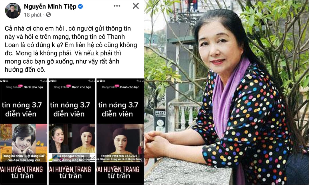 'Ni cô Huyền Trang' của 'Biệt động Sài Gòn' - NSƯT Thanh Loan bị đồn qua đời, diễn viên Minh Tiệp bức xúc lên tiếng