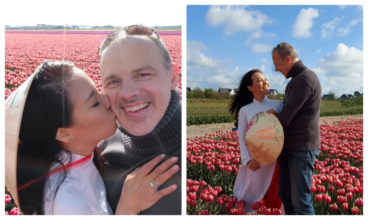 Kỉ niệm 4 năm ngày cưới với chồng Tây, Lý Thanh Thảo diện áo dài dịu dàng còn hôn ông xã cực ngọt