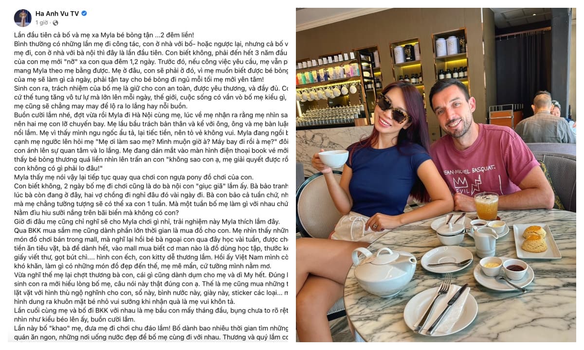 Hà Anh trăn trở vì lần đầu để con ở nhà mà không có bố mẹ, tiết lộ điều lãng mạn chồng Tây làm cho mình