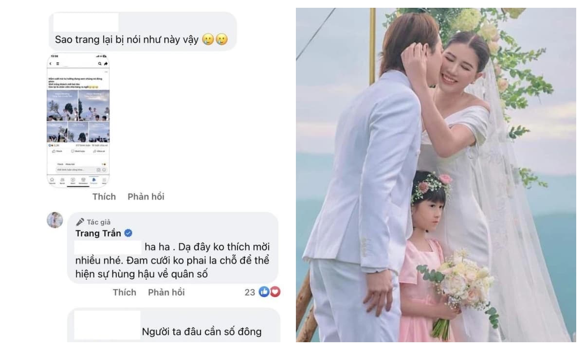Trang Trần lên tiếng trước lời mỉa mai đám cưới vắng tanh và nghi vấn thuê người dự 
