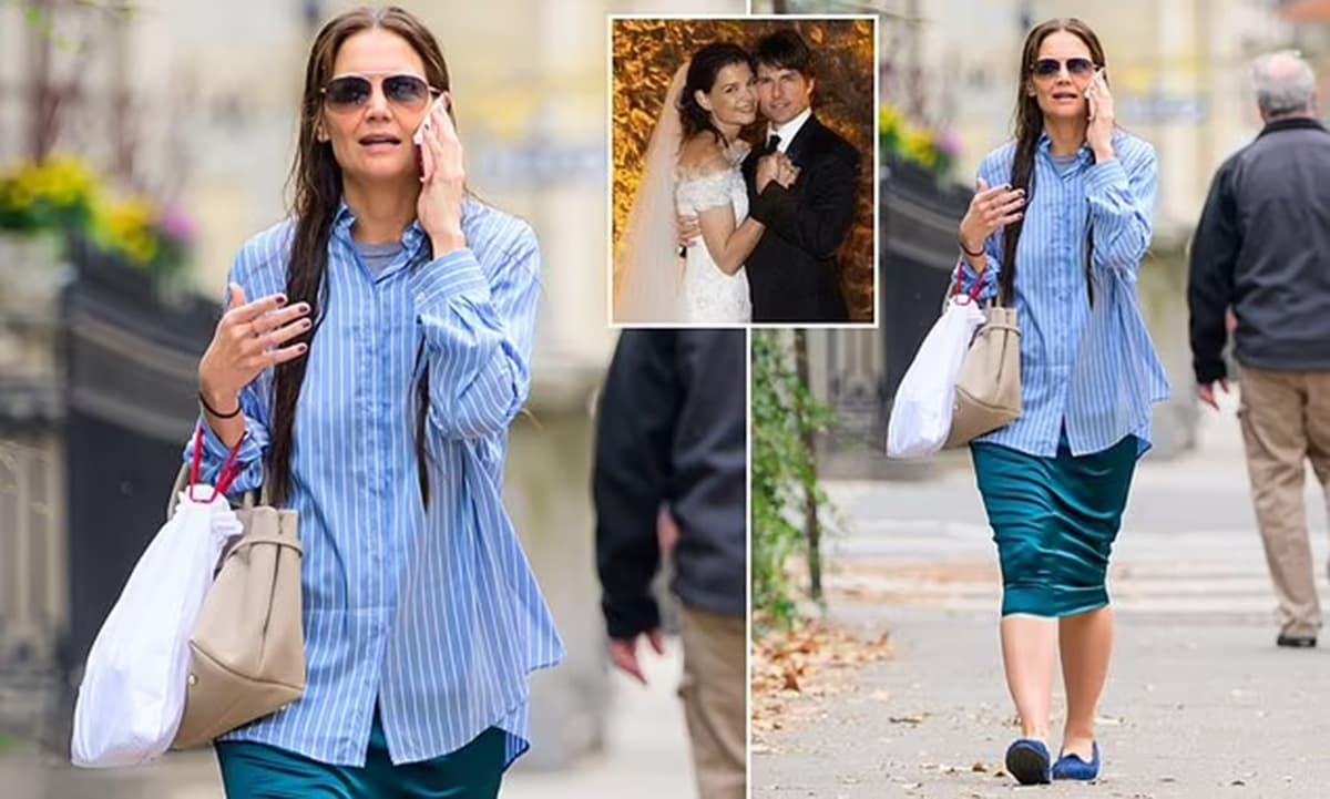 Katie Holmes xuất hiện với mái tóc ướt và trang phục khác thường sau lễ kỷ niệm 18 năm ngày cưới với chồng cũ Tom Cruise