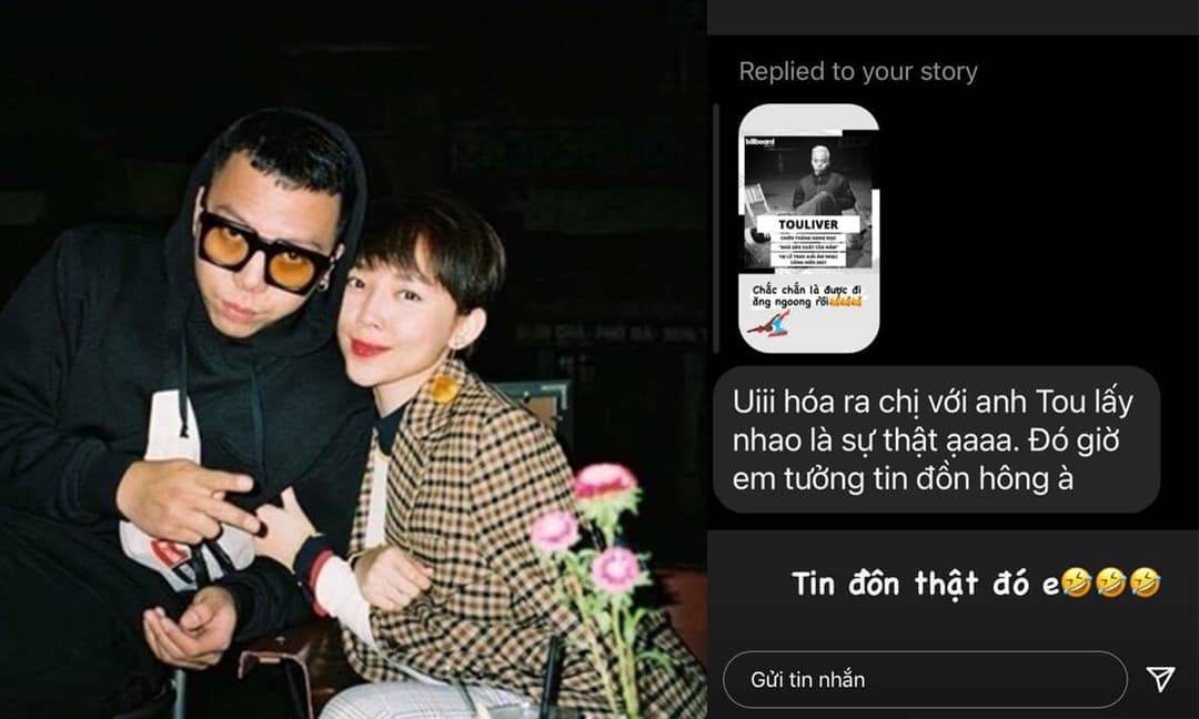 Tóc Tiên 'dở khóc dở cười' khi fan hỏi: 'Hóa ra chị với anh Tou lấy nhau là sự thật ạ' Tóc Tiên 'dở khóc dở cười' khi fan hỏi: 'Hóa ra chị với anh Tou lấy nhau là sự thật ạ'