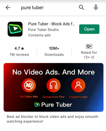 Pure Tuber, chặn quảng cáo, Youtube