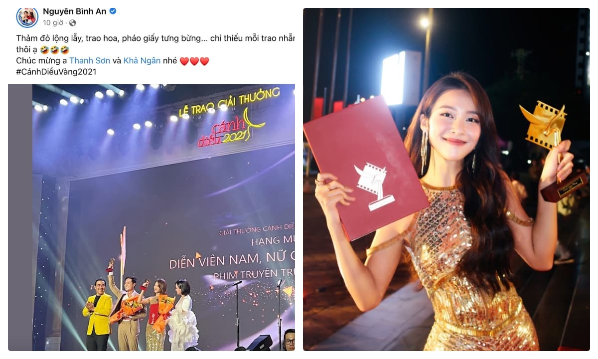 Khả Ngân - Thanh Sơn nhận 2 giải lớn tại Cánh diều Vàng, Bình An trêu: 'Thiếu mỗi trao nhẫn'