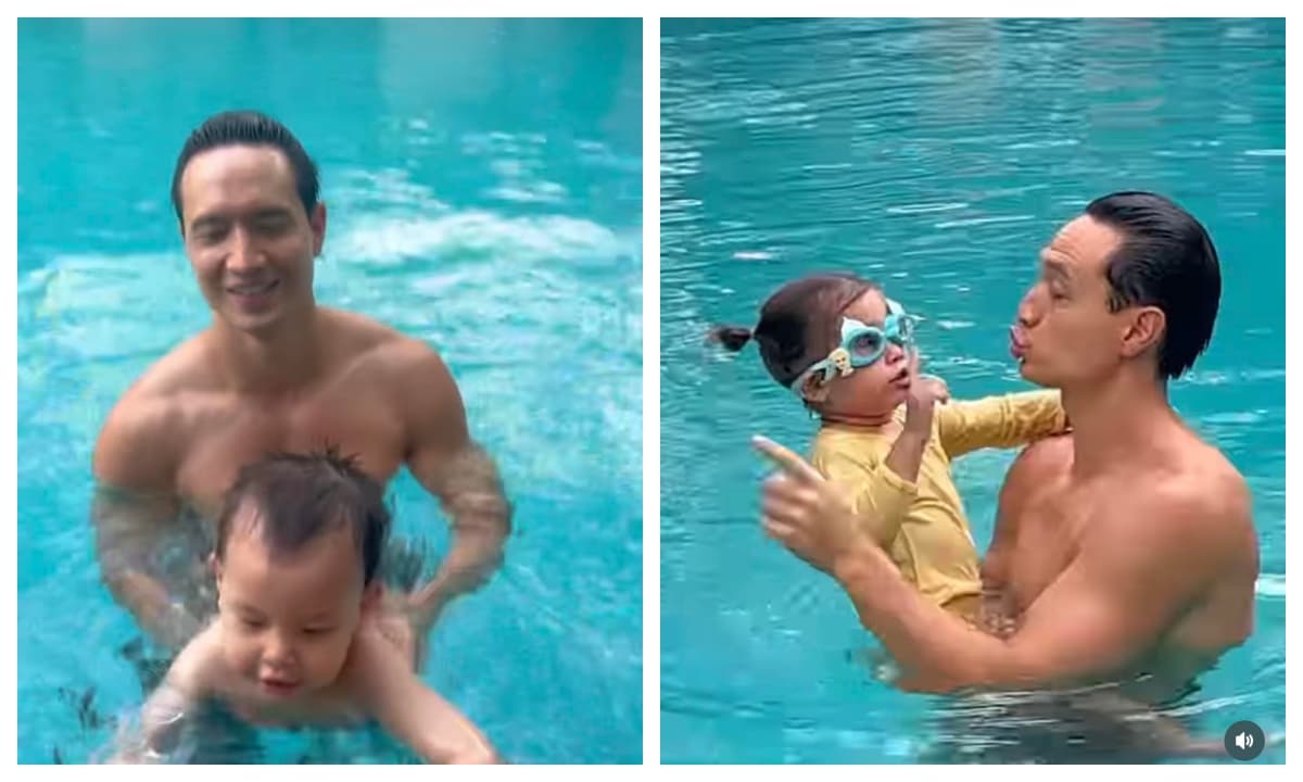 Cặp song sinh Hà Hồ tấu hài tột độ đi bơi: Lisa la hét khiến ba Kim giật mình, Leon mê nước đến mức làm trò