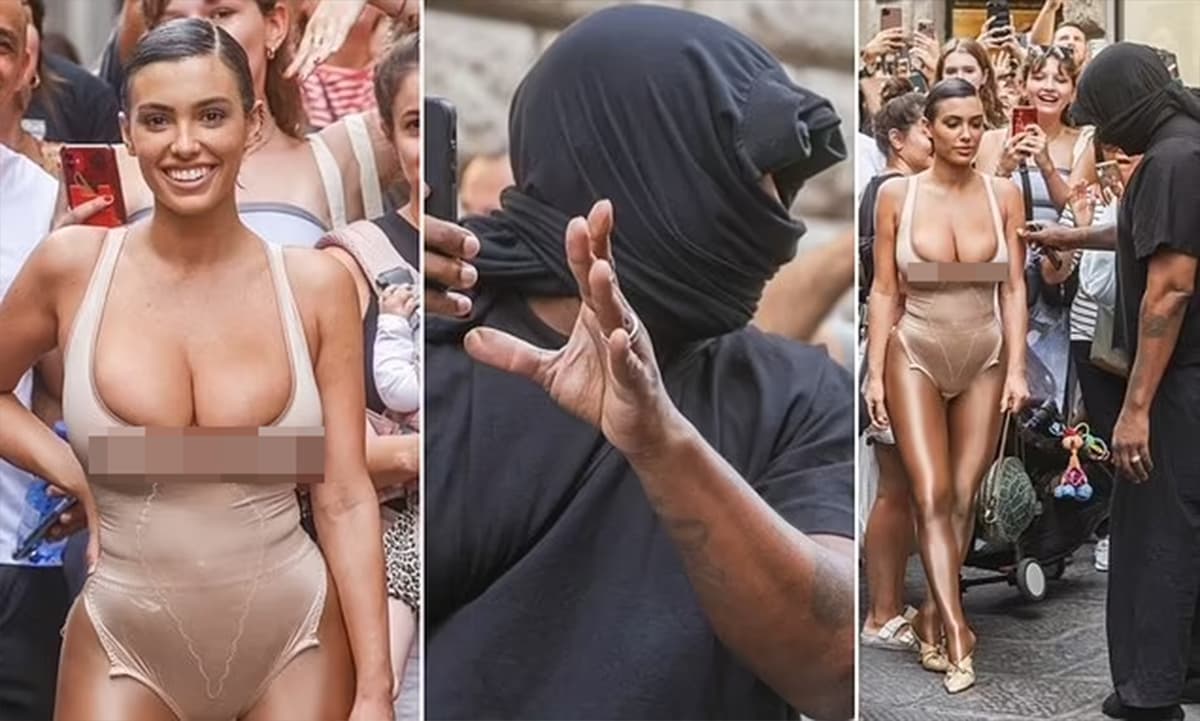View - Kanye West liên tục chỉ đạo, chụp ảnh người vợ ngực khủng với người hâm mộ giữa đường phố