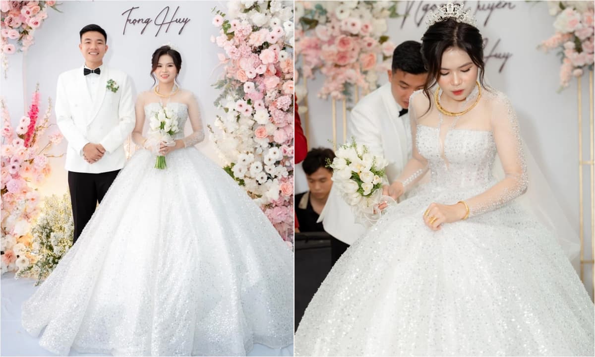 View - Tiền vệ Nguyễn Trọng Huy - trò cưng của HLV Park Hang-seo kết hôn, cô dâu đeo vàng đầy cổ