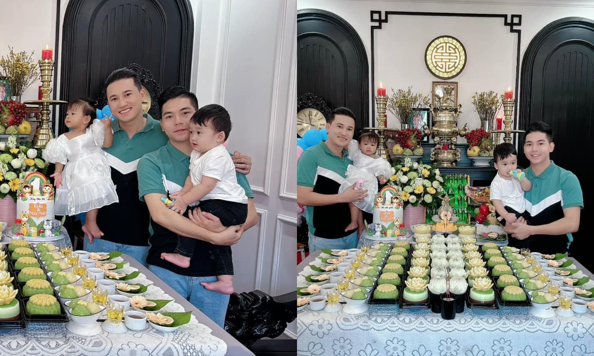 Thanh Đoàn và Hà Trí Quang tổ chức tiệc thôi nôi cho 2 con, khung ảnh gia đình hạnh phúc gây sốt