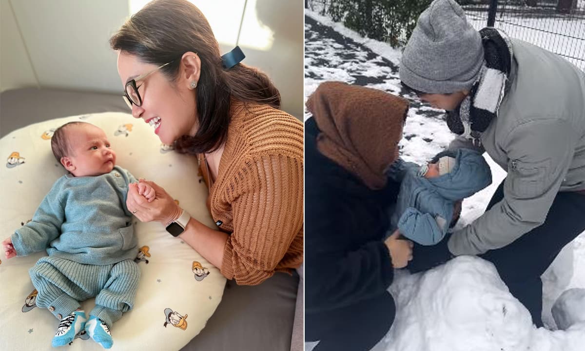 View - Nuôi 4 con kiểu truyền thống, diễn viên Nguyệt Hằng phản ứng thế nào khi cháu chưa đầy 2 tháng tuổi nghịch tuyết lạnh?