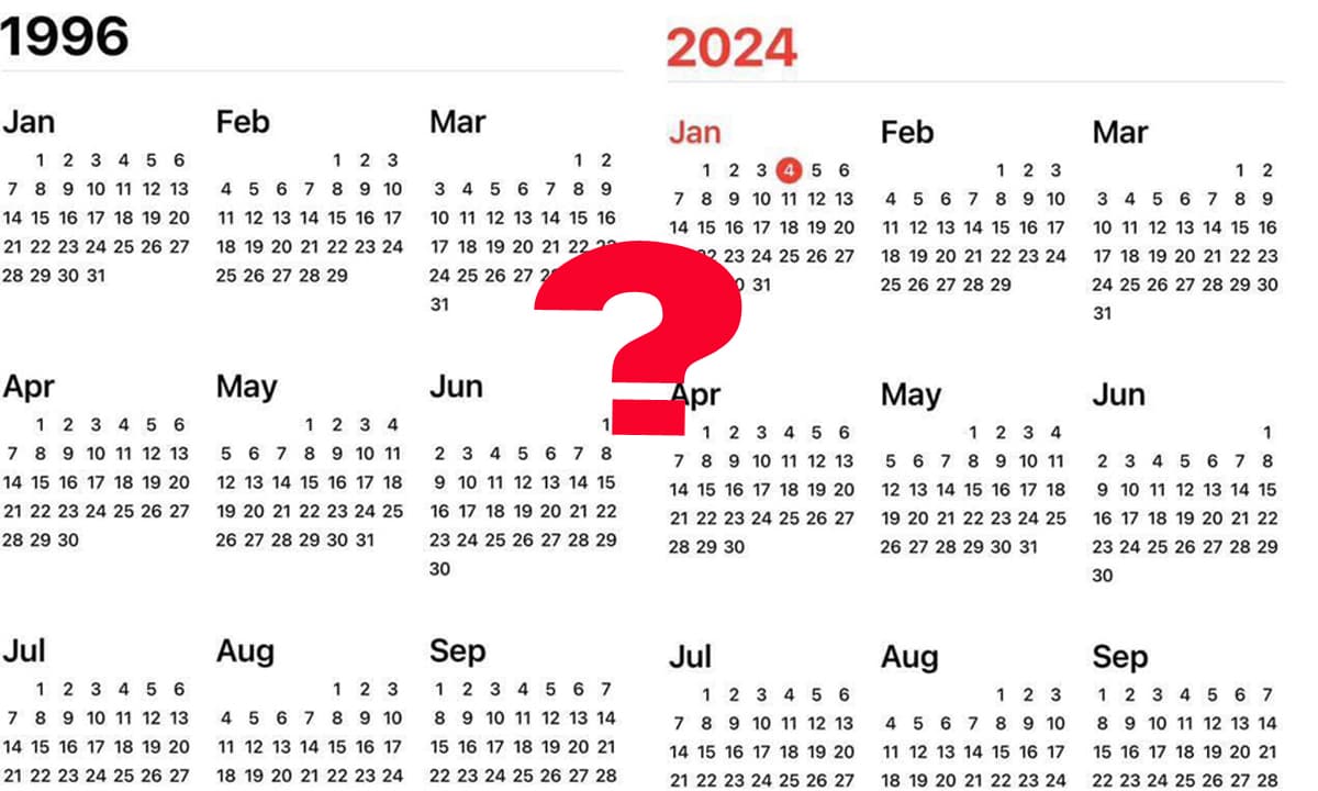  lịch năm 2024,  lịch năm 2024 giống 1996, lịch tết 