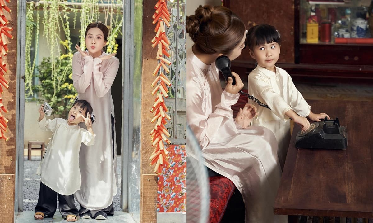 View - Thiên An tung ảnh Tết bên con gái cưng: Ái nữ cực đáng yêu trong lần đầu diện áo dài, loạt biểu cảm chuẩn 'thánh meme nhí' 