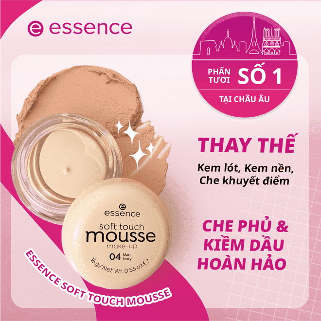 Phấn tươi Essence Mousse, Essence Cosmetics, làm đẹp, makeup