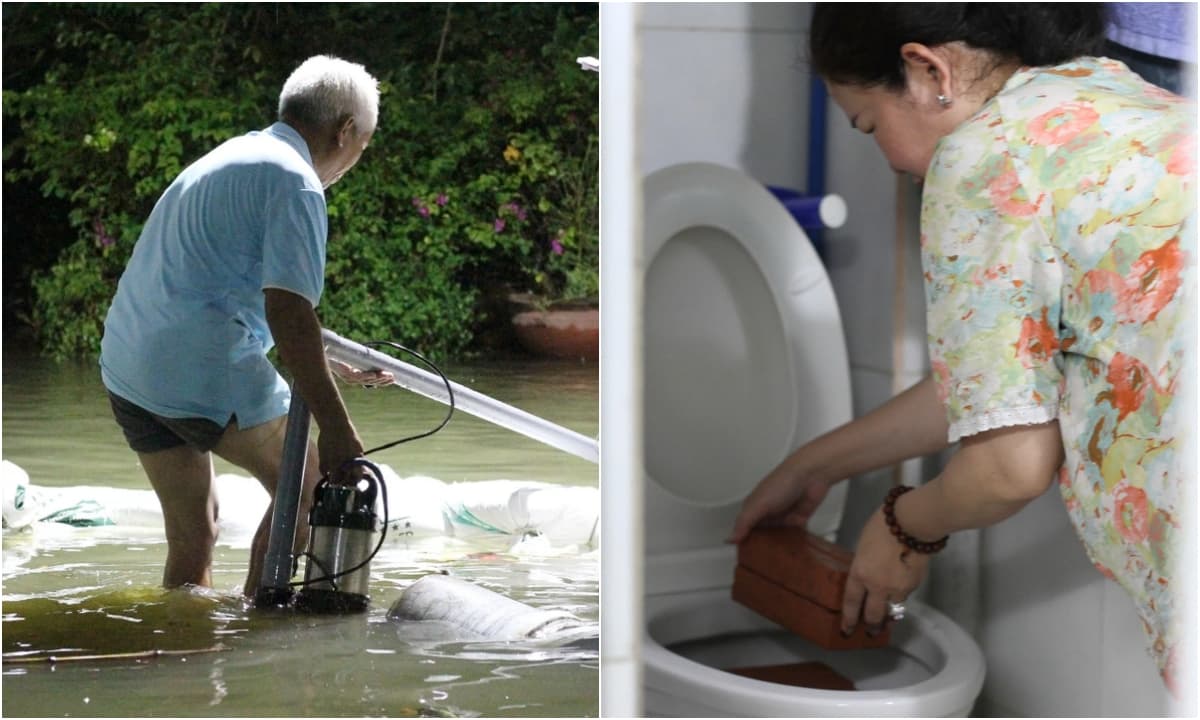 Triều cường TP.HCM đạt đỉnh, người dân nhét gạch vào bồn cầu để chống ngập