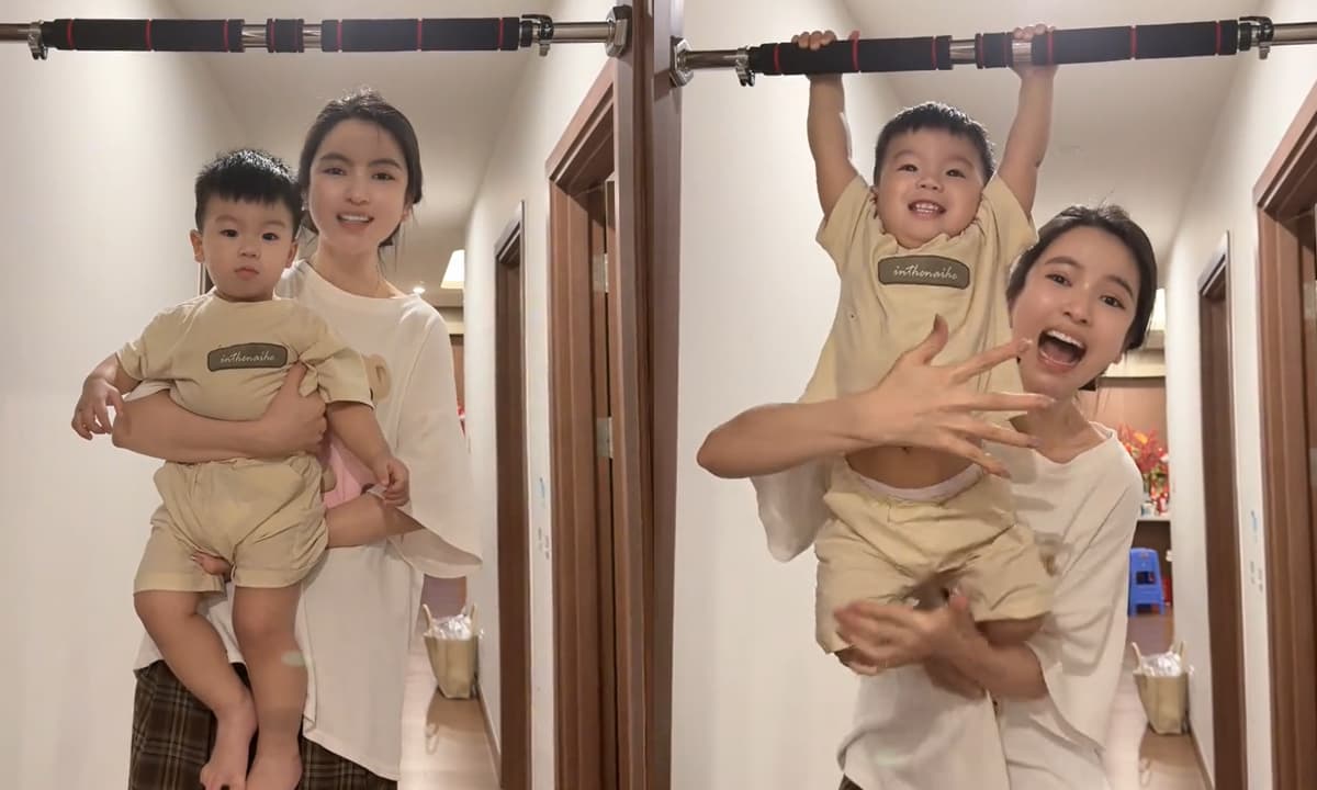 Chu Thanh Huyền cho con trai 1 tuổi 'đu xà' hút hơn 3 triệu lượt xem, khiến dân mạng tranh cãi dữ dội