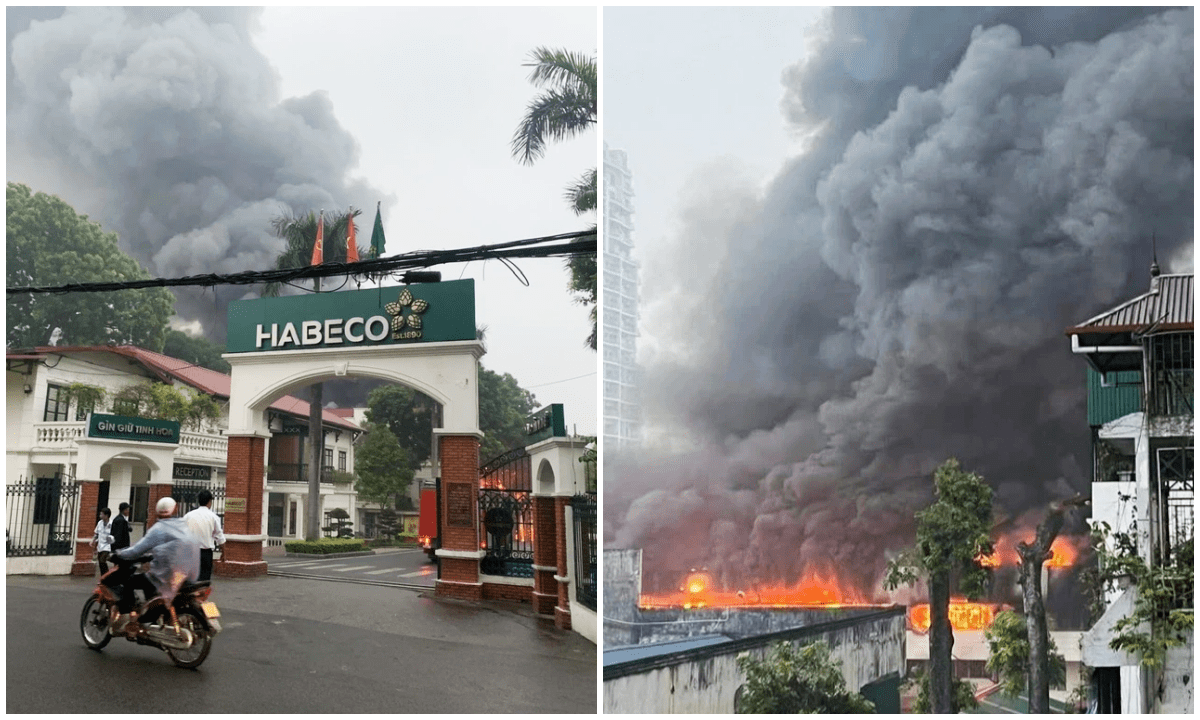 Nóng: Cháy lớn tại Nhà máy Bia Hà Nội Habeco, cột khói đen bốc ngùn ngụt cao hàng chục mét
