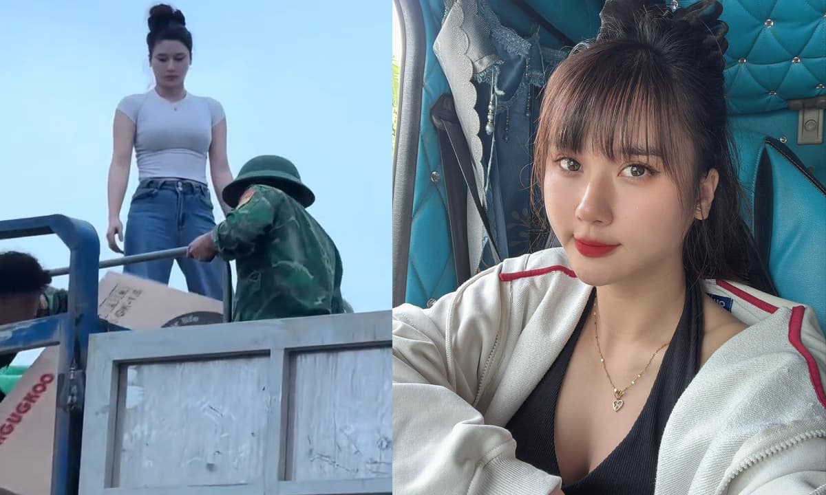 Cô gái xinh đẹp bốc vác hàng cứu trợ trên thùng xe tải 30 tấn 'gây bão' mạng xã hội