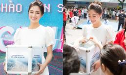 Diện váy trắng xinh như công chúa, Lương Thùy Linh ôm thùng từ thiện kêu gọi quyên góp