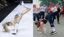 Minh Hằng dẫn đầu dàn trai đẹp tái hiện lại cú nhào lộn thảm họa ở Vietnam Fashion Week