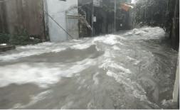 Nghệ An: Nước mưa chảy cuồn cuộn chảy như biển động khiến nhiều người khiếp sợ