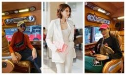 Ngọc Trinh diện cả cây vest trắn muốt cùng dàn sao Việt đổ bộ sân bay dự show Lê Thanh Hòa