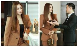 Ngân Khánh diện cả cây vest nâu cực sang chảnh, tình tứ bên ông xã