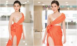 Diện váy xẻ cao ngút, Huyền My cẩn thận che chắn tránh sự cố