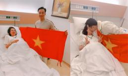 MC Thành Trung mang cờ Việt Nam vào bệnh viện vừa chúc mừng U22 Việt Nam vừa đợi vợ sinh