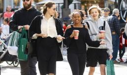 Angelina Jolie lên đồ thanh lịch nhưng hai cô con gái mới gây chú ý khi lớn phổng, cao gần bằng mẹ 