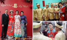 Duy Mạnh - Quỳnh Anh diện áo dài, xuất hiện rạng rỡ trong đám hỏi