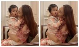 Biểu cảm cực yêu của con gái Lê Phương khi được Ngân Khánh hôn 