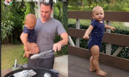 Khoảnh khắc bình yên của chồng cũ Hồng Nhung: 1 tay bế con, 1 tay nướng đồ ăn vẫn vui vẻ trò chuyện cùng vợ