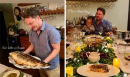 Chồng cũ Hồng Nhung tự tay nấu nướng, tổ chức lễ Tạ ơn cùng vợ con