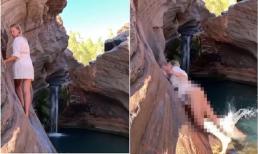 Mặc váy ngắn còn liều lĩnh trèo qua vách đá chỉ để 'sống ảo', gái xinh nhận ngay cái kết 'đỏ mặt'