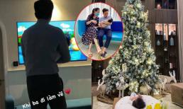 Cường Đô La quả là ông bố cuồng con, vừa đi làm về đã vội bồng bế con gái quên luôn bà xã