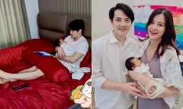 Đông Nhi khoe khoảnh khắc Ông Cao Thắng vừa ôm con ngủ vừa làm việc 
