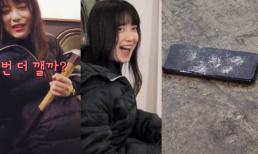 Goo Hye Sun khiến người hâm mộ bất an khi cầm búa đập vỡ điện thoại, biểu cảm 'miệng cười mắt không cười' đầy kỳ quái