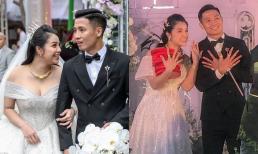 Không kém cạnh Á hậu Thúy An, Bùi Tiến Dũng và bà xã Khánh Linh cũng đeo vàng nặng trĩu cổ và ngón tay