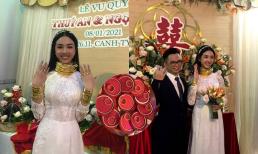 Á hậu Thúy An đeo vàng nặng trĩu cổ và kín 2 bàn tay trong ngày cưới tại Kiên Giang