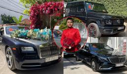 Chú rể Phan Thành kéo cả dàn 'xế hộp' gần 200 tỷ đến nhà gái đón dâu, dàn siêu xe 'khủng' nối đuôi nhau