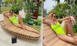 Diện bikini khoe làn da nâu khỏe khoắn nhưng Minh Triệu lại bị soi dáng ngồi hớ hênh