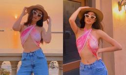 Hoa hậu Lương Thùy Linh quấn khăn làm áo, để ngỏ chân ngực cực gợi cảm