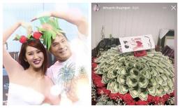 Thuý Ngân khoe được tặng bó hoa toàn tiền đô kèm lời nhắn đặc biệt, fan lại gọi tên Trương Thế Vinh