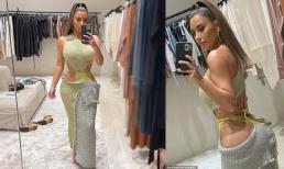 Kim lại gây chú ý khi mặc đồ như bao tải vá lại nhưng vẫn khoe trọn thân hình đồng hồ cát nóng bỏng