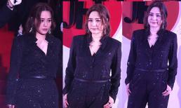 Mang thắt lưng khi diện 'cây tối màu' nhưng Chung Hân Đồng vẫn lộ bụng to vì tăng cân quá đà