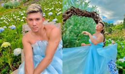 Lương Bằng Quang mặc váy, thả dáng đậm chất 'nàng thơ' giữa vườn cẩm tú cầu