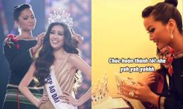 Cảm động khoảnh khắc H'Hen Niê truyền may mắn qua vương miện cho Khánh Vân, liên tục nhắn gửi lời yêu thương 