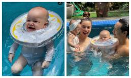 Hà Hồ - Kim Lý 'tình bể bình' bên cặp song sinh khi đi bơi, tiết lộ lí do chưa dọn sang nhà mới