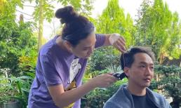 Đàm Thu Trang trổ tài cắt tóc cho ông xã Cường Đô La tại nhà